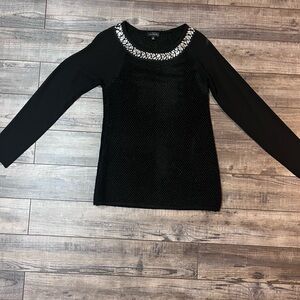 Elegant Black Women's Top with Embellished Neckline